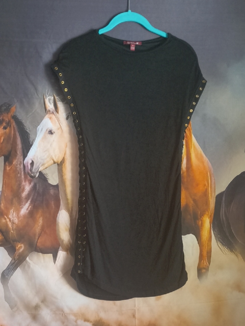 Salvage Black Short-Sleeve Eyelet-Trim Tunic/ Mini Dress